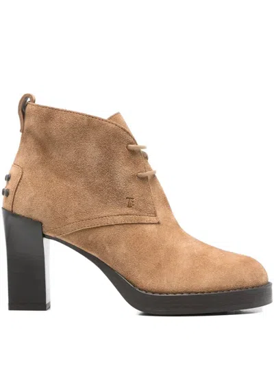 Tod's Lace-up Suede Ankle Boots Shoes In Neutral