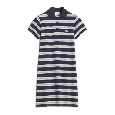 Maison Kitsuné Navy Baby Fox Patch Multi Stripes Polo Minidress In Neutral