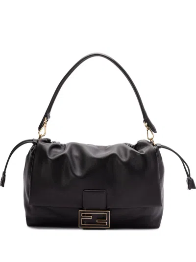 Fendi Women Mamma Baguette Large Leather Shoulder Bag In Black