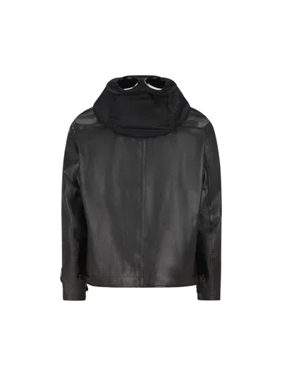 C.p. Company Goggle-detail Leather Jacket In Black