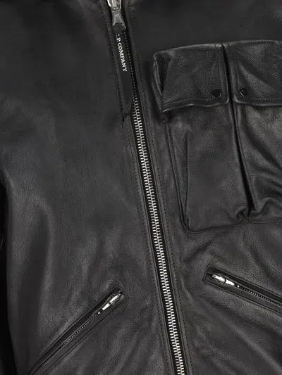 C.p. Company Goggle-detail Leather Jacket In Black