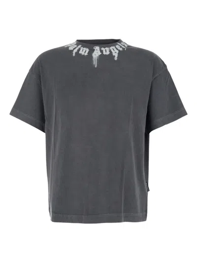 Palm Angels Gradient Gray Cotton T-shirt With Contrast Print In Gray