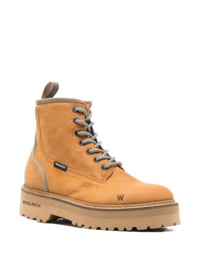 Woolrich Round Toe Lace Up Platform Boots In Brown