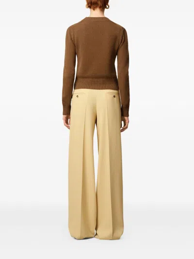 Ami Alexandre Mattiussi Cropped Brown Cashmere Blend Sweater With Heart Detail