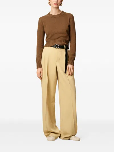 Ami Alexandre Mattiussi Cropped Brown Cashmere Blend Sweater With Heart Detail