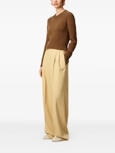 Ami Alexandre Mattiussi Cropped Brown Cashmere Blend Sweater With Heart Detail