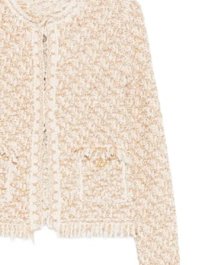 Fabiana Filippi Textured Wool Blend Long Sleeve Jacket In Neutral