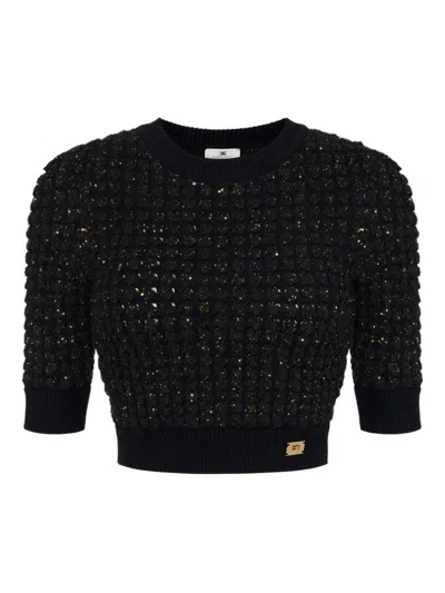 Elisabetta Franchi Sequin-embellished Cropped Sweater In Black