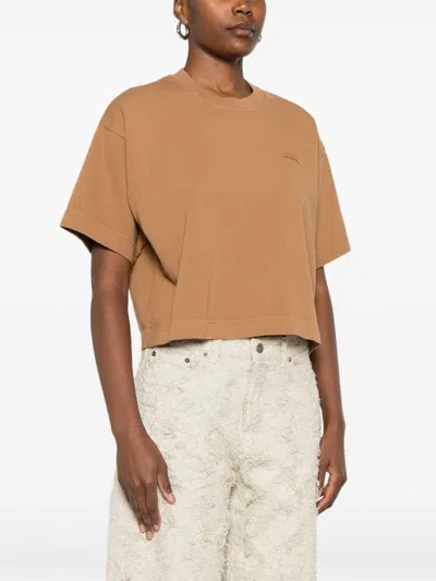 Autry Tonal Logo Cropped T-shirt In Brown