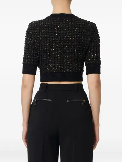 Elisabetta Franchi Sequin-embellished Cropped Sweater In Black