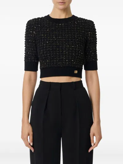 Elisabetta Franchi Sequin-embellished Cropped Sweater In Black