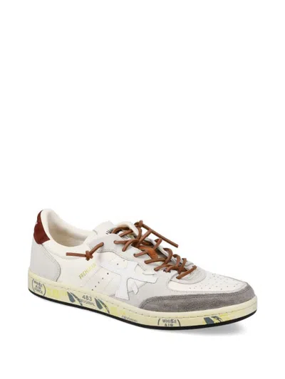 Premiata White And Gray Leather And Suede Sneakers In Gray