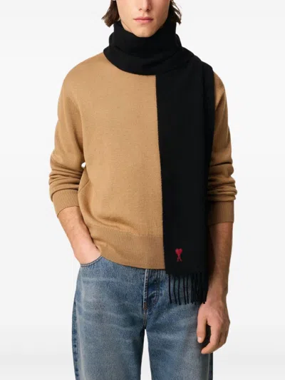 Ami Alexandre Mattiussi Ami Paris Ami Paris De Coeur Wool Scarf In Black
