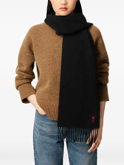Ami Alexandre Mattiussi Ami Paris Ami Paris De Coeur Wool Scarf In Black