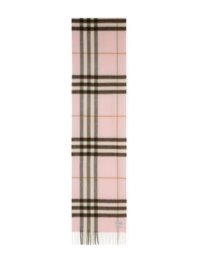 Burberry Cashmere Scarf With Check Pattern And Fringe Detail In Pink