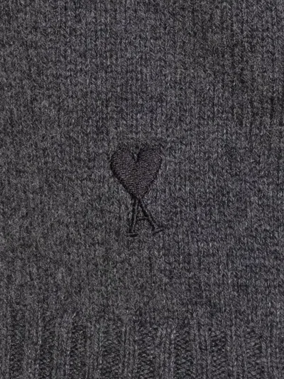 Ami Alexandre Mattiussi Fine Knit Cashmere Sweater With Classic Crew Neckline In Gray