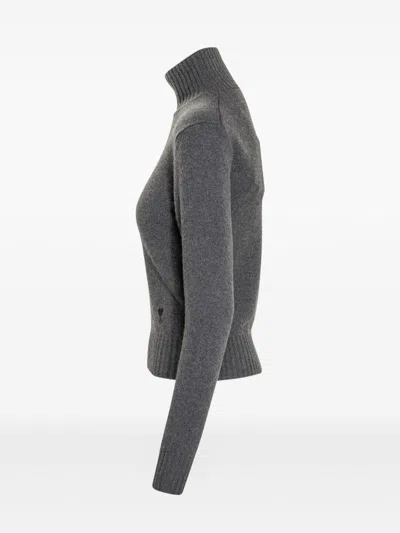 Ami Alexandre Mattiussi Fine Knit Cashmere Sweater With Classic Crew Neckline In Gray