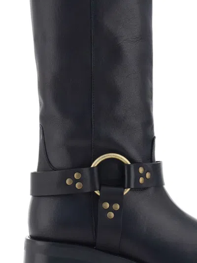 P.a.r.o.s.h Leather Stud Detail Calf-length Block Heel Boots In Black