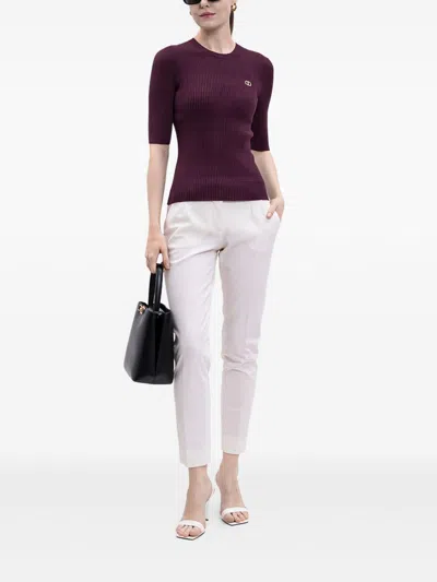 Twinset Ribbed Logo-plaque Jumper In Purple