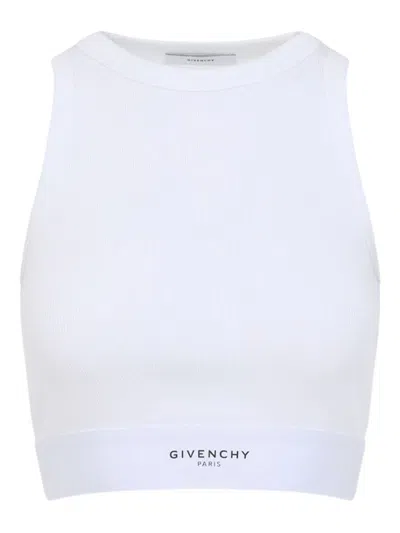 Givenchy White Ribbed Stretch Cotton Cropped Tank Top In White