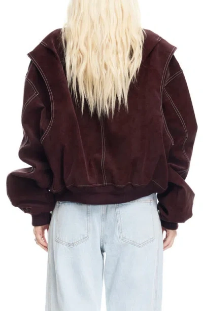 Lioness Exclusive Vista Leather Look Contrast Stitch Bomber Jacket In Red