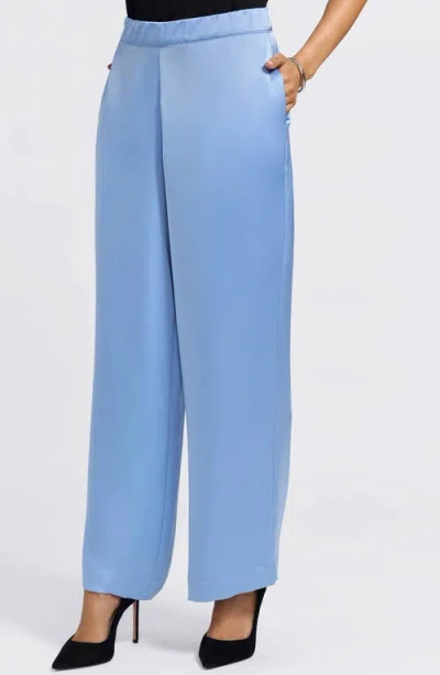 Foxcroft Hostess Satin Pull-on Pants In Blue