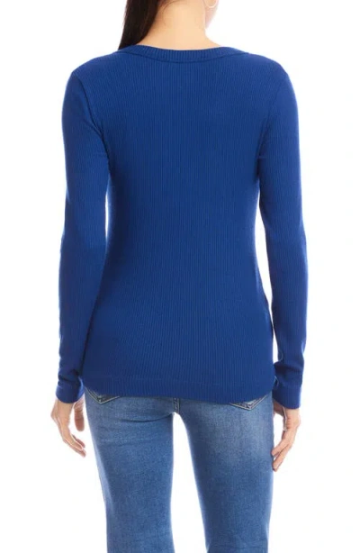 Karen Kane Ribbed V Neck Top In Blue