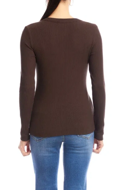 Karen Kane Ribbed V Neck Top In Brown