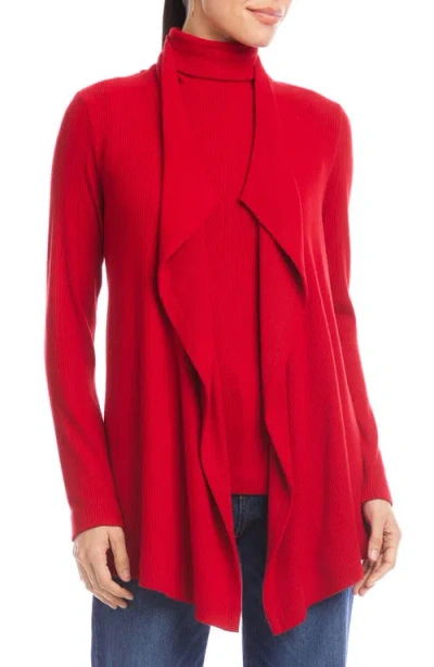 Karen Kane Rib Draped Open Front Cardigan In Red