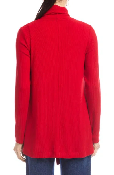 Karen Kane Rib Draped Open Front Cardigan In Red