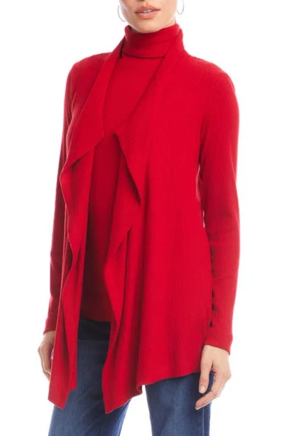 Karen Kane Rib Draped Open Front Cardigan In Red