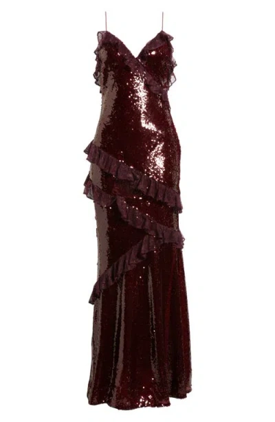 Loveshackfancy Rialto Sequined Maxi Dress In Burgundy