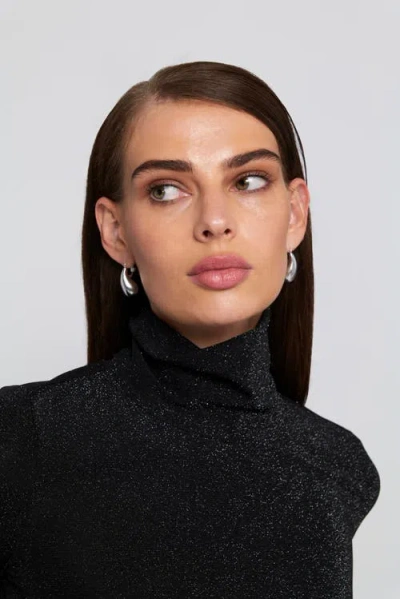 Elle Collection Knit Turtleneck Top Solid In Black