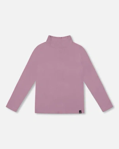 Deux Par Deux Super Soft Ribbed Mock Neck Top In Purple