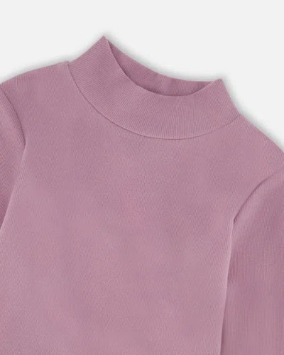 Deux Par Deux Super Soft Ribbed Mock Neck Top In Purple