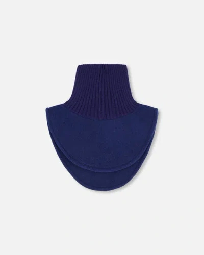 Deux Par Deux Kids Gender Inclusive Polar Fleece And Knit Neckwarmer In Blue