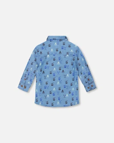 Deux Par Deux Long Sleeve Button Front Chambray Shirt In Blue