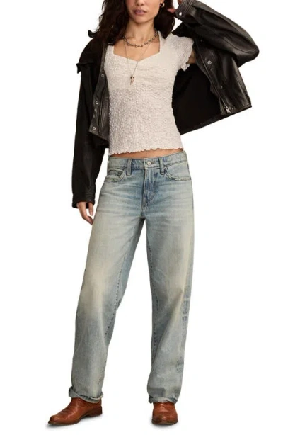 Lucky Brand Women's Textured Sweetheart Neck Babydoll Top In Neutral