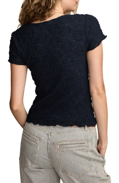 Lucky Brand Textured Sweetheart Neck Knit Top In Black