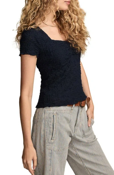 Lucky Brand Textured Sweetheart Neck Knit Top In Black