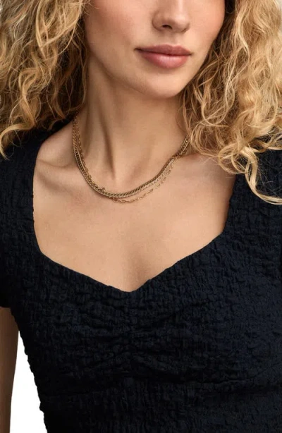 Lucky Brand Textured Sweetheart Neck Knit Top In Black