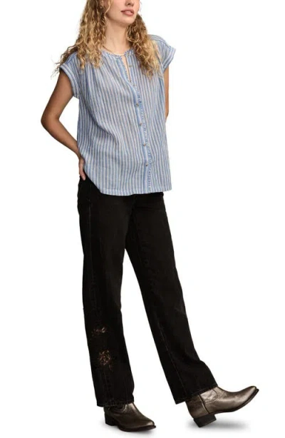 Lucky Brand Women's Dolman Ruffle Button Down Top In Blue