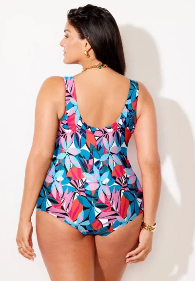 Swimsuits For All Sarong Front One Piece Swimsuit In Multi