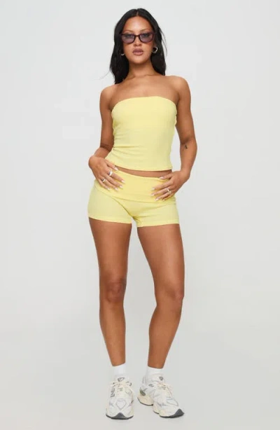 Princess Polly Baseline Strapless Rib Stretch Cotton Top In Yellow