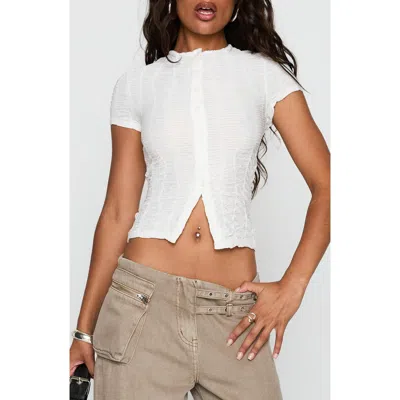 Princess Polly Suzu Textured Button-up Top In White