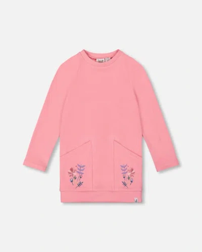 Deux Par Deux Super Soft Tunic Tee With Embroidered Pockets In Pink