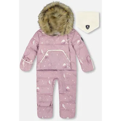Deux Par Deux One-piece Snug Snowsuit Designed For Car Seat Bear In Purple