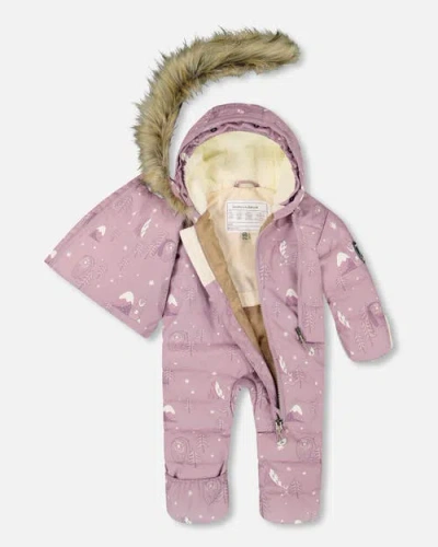 Deux Par Deux One-piece Snug Snowsuit Designed For Car Seat Bear In Purple