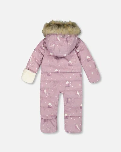 Deux Par Deux One-piece Snug Snowsuit Designed For Car Seat Bear In Purple
