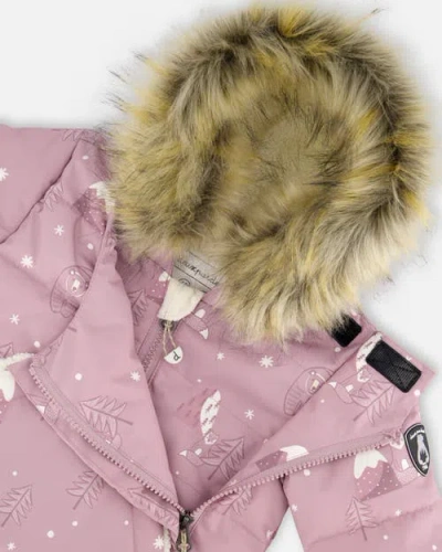 Deux Par Deux One-piece Snug Snowsuit Designed For Car Seat Bear In Purple